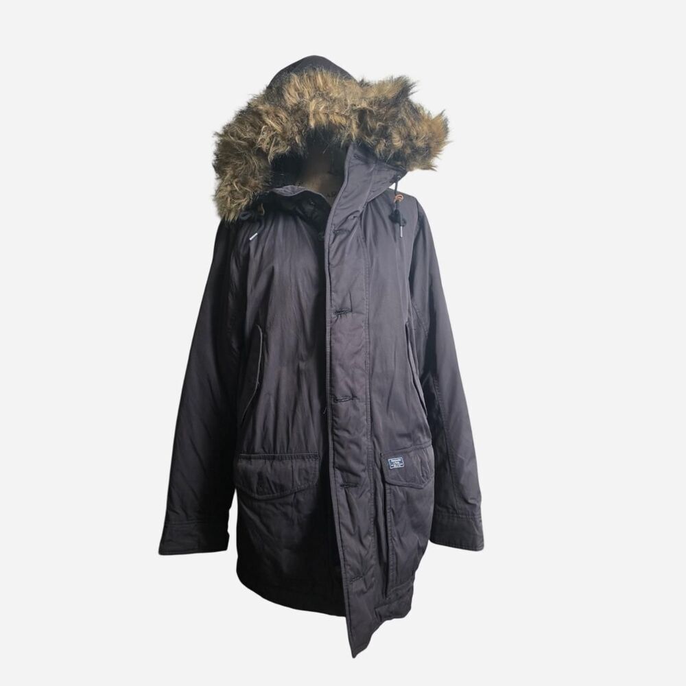Abercrombie & Fitch black parka with fur hood Size Large - Picture 2 of 8